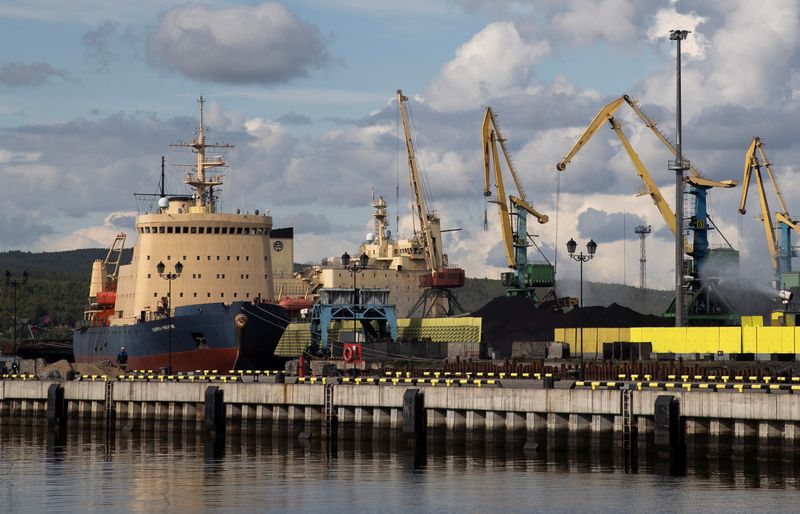 Russia’s icebreaker Admiral Makarov is pictured in the harbor of