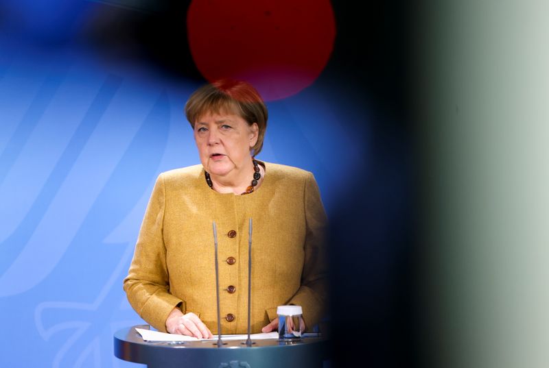 German Chancellor Angela Merkel gives news conference, in Berlin