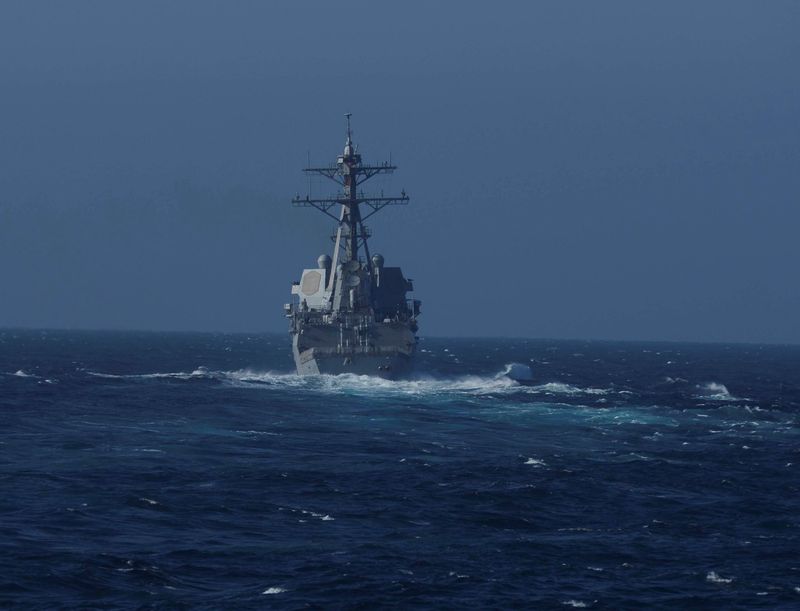 The Arleigh Burke-class guided-missile destroyer USS Chafee in the Pacific