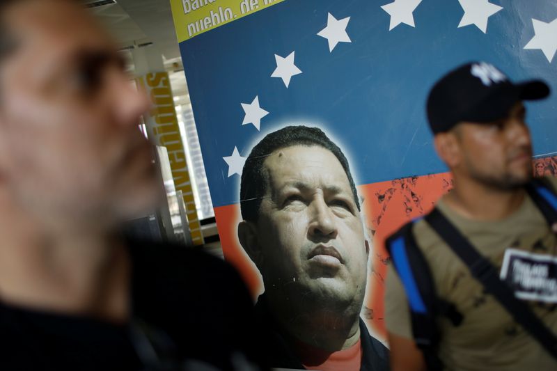 A mural depicting Venezuela’s late President Hugo Chavez is seen
