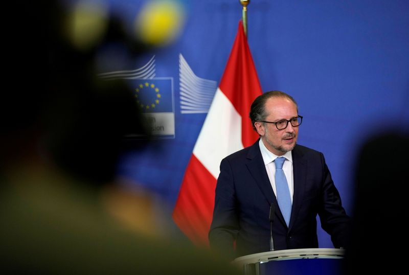FILE PHOTO: Austria’s Chancellor Alexander Schallenberg speaks during a media