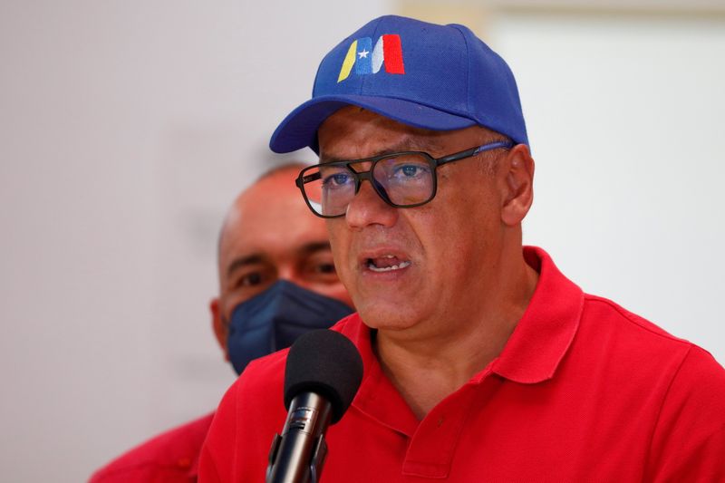 Jorge Rodriguez, head of Venezuela’s National Assembly, speaks to the