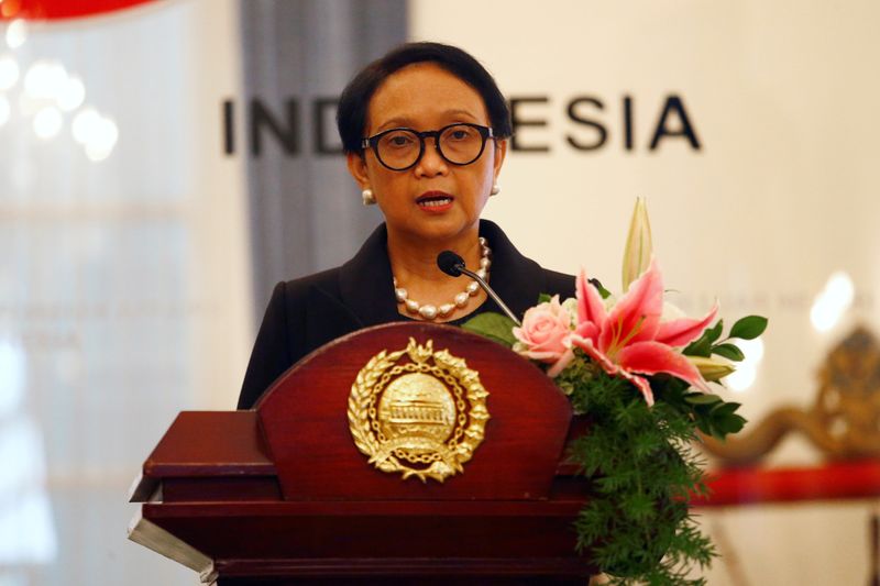 FILE PHOTO: Indonesia’s Foreign Minister Retno Marsudi delivers her speech
