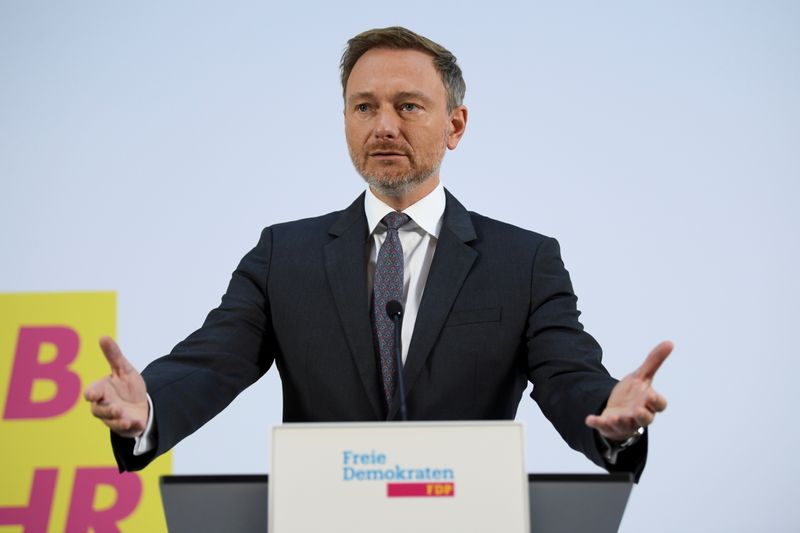 Germany’s Free Democratic Party leader Christian Lindner gives a statement,