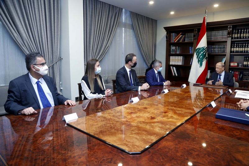 Lebanon’s President Aoun and Lebanon’s Finance Minister Khalil meet with