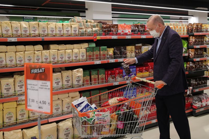 Turkish President Erdogan shops at a grocery store in Istanbul