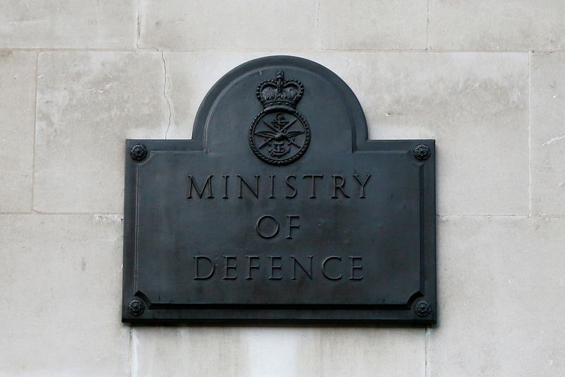 A sign hangs outside the Ministry of Defence building in
