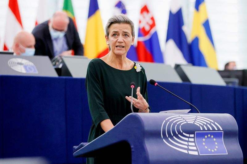 European Commission’s executive Vice President Margrethe Vestager delivers a speech