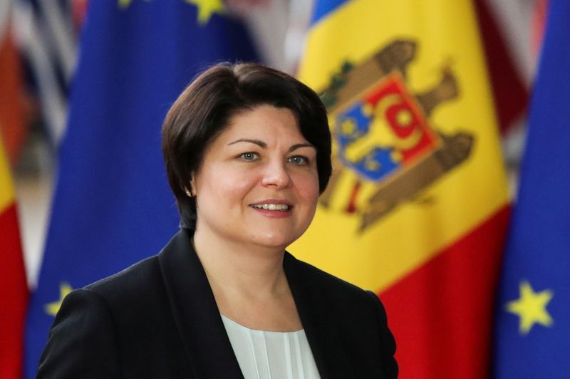 FILE PHOTO: Moldovan PM Natalia Gavrilita is welcomed at the