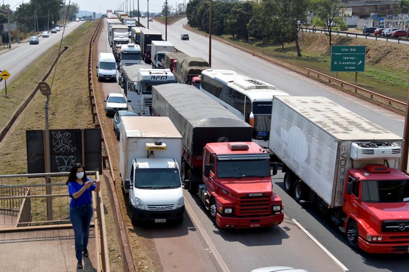 FILE PHOTO: Truckers block highways in support of President Jair