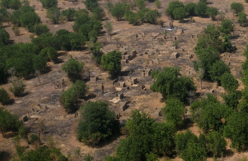 FILE PHOTO: An aerial view of buildings standing on scorched
