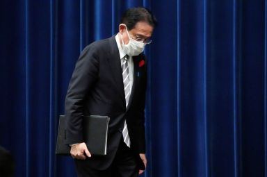 Japanese Prime Minister Fumio Kishida attends a news conference in