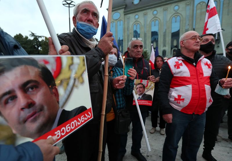Supporters of Georgian ex-president Mikheil Saakashvili hold a rally in