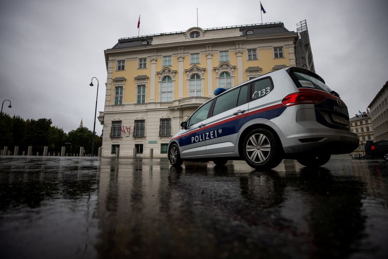 Police car parks in front of the Austrian federal chancellery,