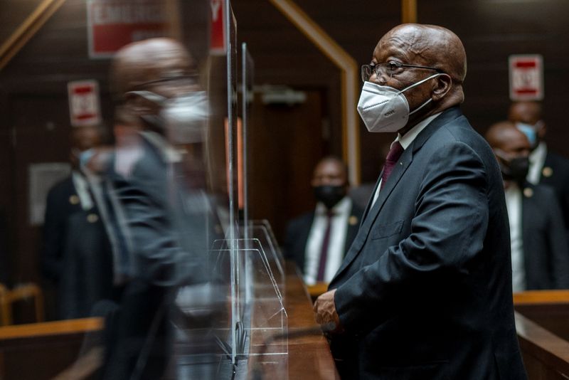 Former South African President Jacob Zuma waits in court during