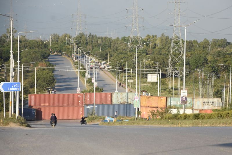 A general view of a highway with shipping containers blocking