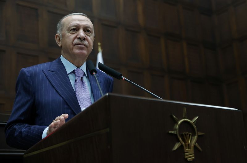 Turkish President Tayyip Erdogan addresses members of parliament from his