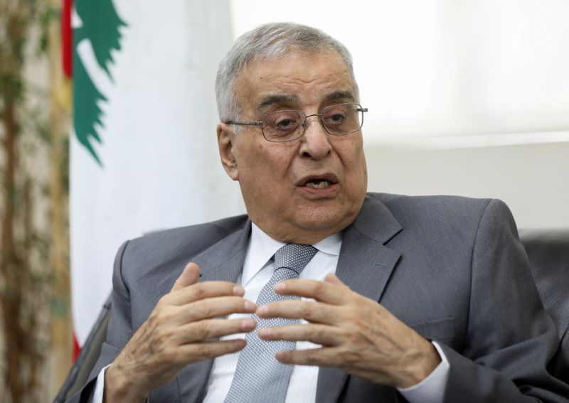 Lebanese Foreign Minister Abdallah Bou Habib gestures as he speaks