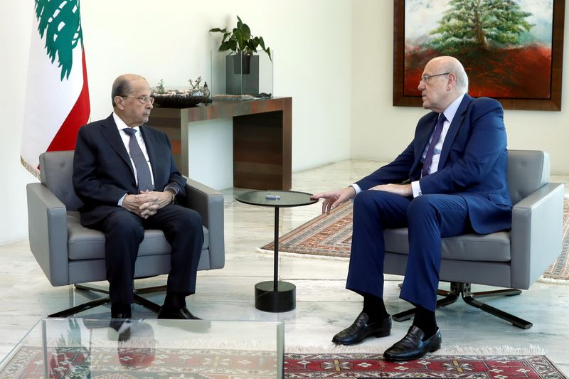 Lebanon’s President Michel Aoun meets with Lebanese Prime Minister Najib