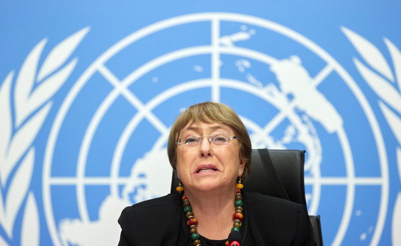 U.N. High Commissioner for Human Rights Bachelet attends a news
