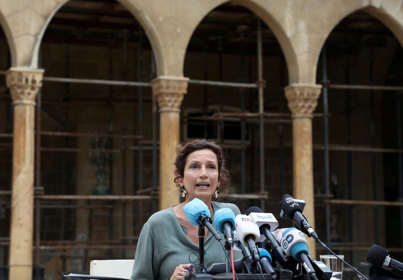 FILE PHOTO: UNESCO Director-General Audrey Azoulay speaks during a news