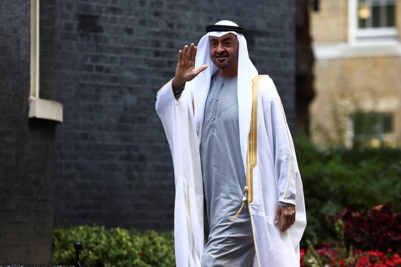 Abu Dhabi’s Crown Prince walks outside Downing Street