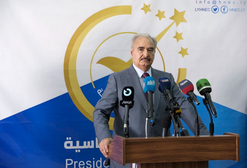 Libya’s eastern commander Khalifa Haftar submits his candidacy papers for