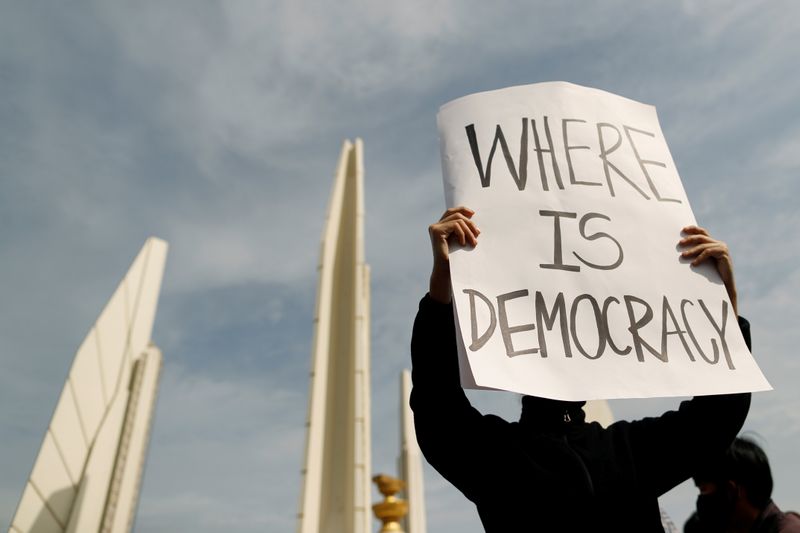 FILE PHOTO: Pro-democracy protesters attend a rally to demand the