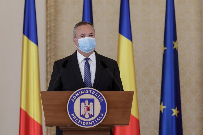 FILE PHOTO: Romanian prime minister-designate Nicolae Ciuca delivers a press