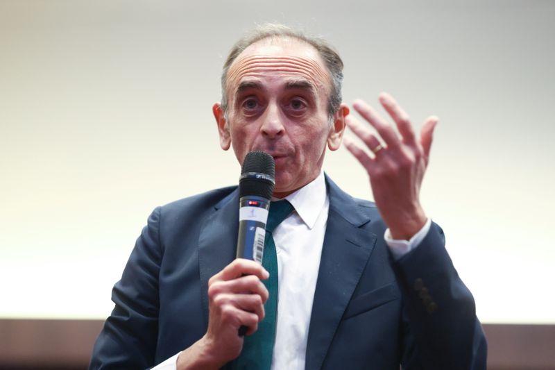 French right-wing commentator Eric Zemmour speaks at an event at