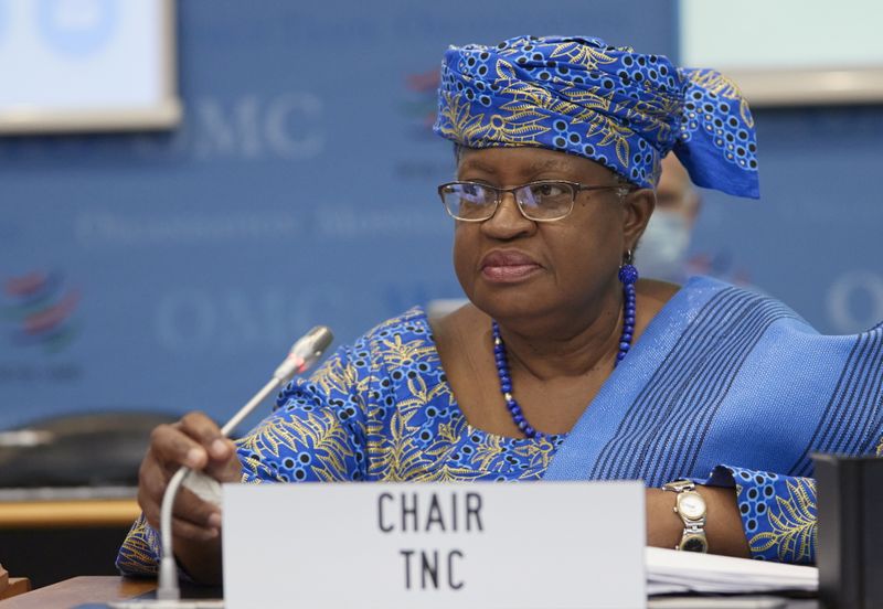 FILE PHOTO: WTO Director-General Ngozi arrvies at the WTO headquarters