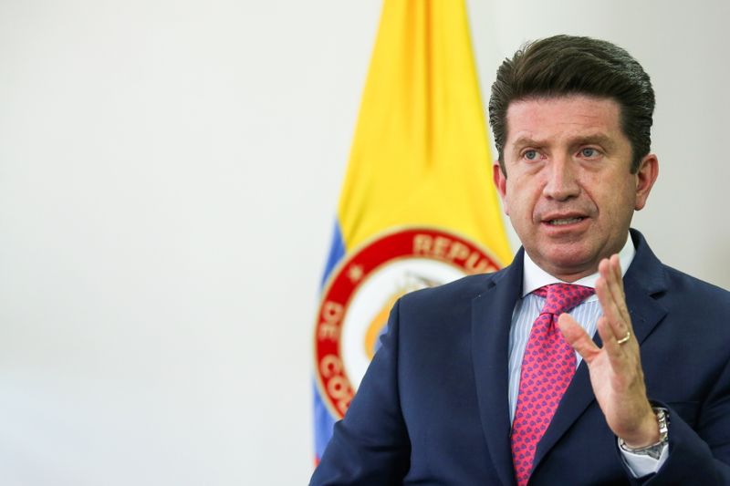 Colombia’s Defense Minister Diego Molano speaks during an interview with
