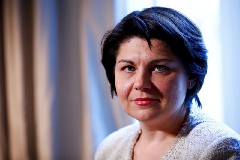 Moldovan Prime Minister Natalia Gavrilita looks on during an interview