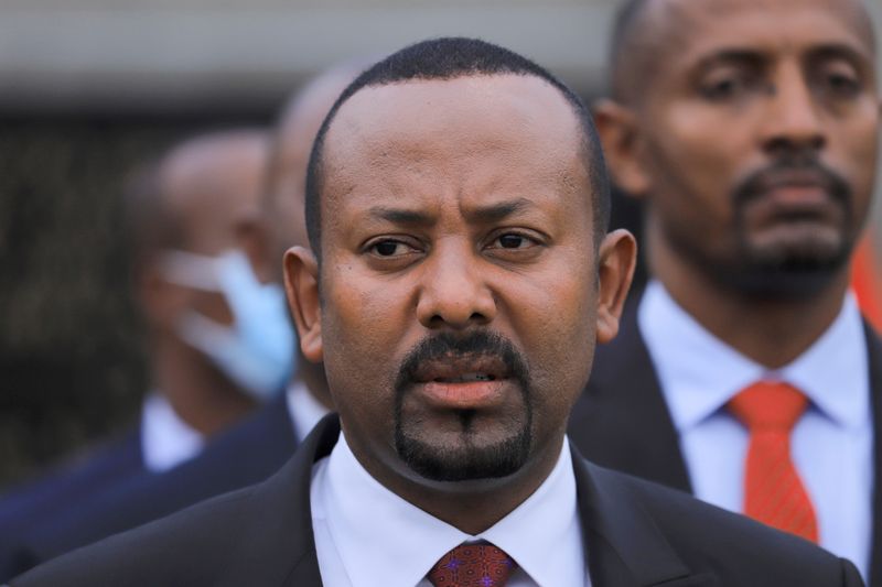 Ethiopian Prime Minister Abiy Ahmed arrives for the inauguration ceremony
