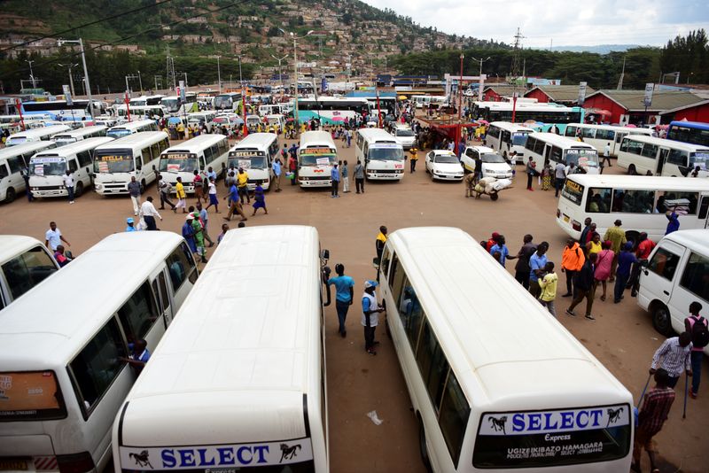 Buses wait at the Nyabugogo Bus Park in Kigali