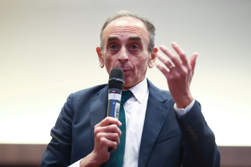 FILE PHOTO: French right-wing commentator Eric Zemmour speaks at an