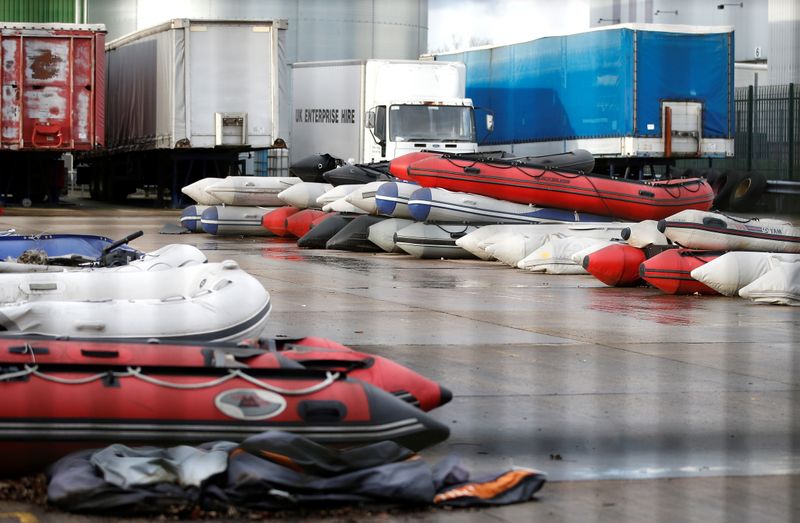 FILE PHOTO: Inflatable boats, believed to have been used by