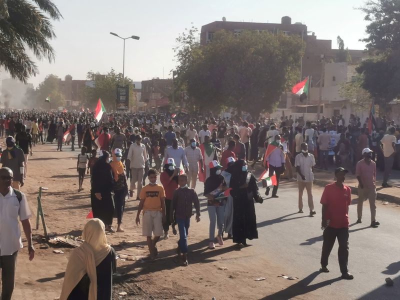 FILE PHOTO: People take part in a protest in Khartoum