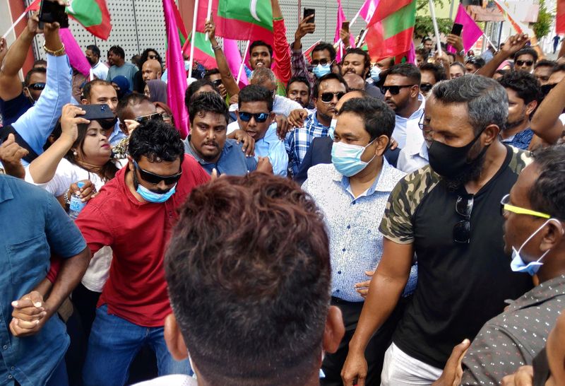 Maldives’ former President Abdulla Yameen is pictured outside his residence
