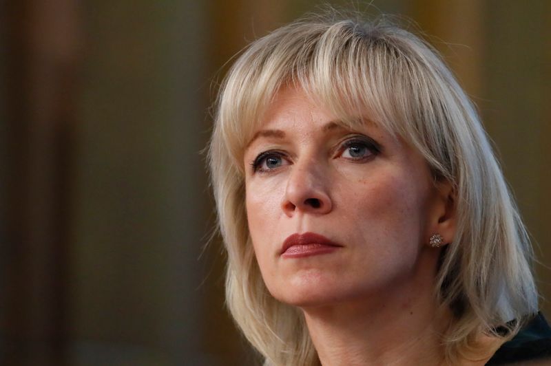 Russia’s Foreign Ministry spokeswoman Zakharova listens during the annual news
