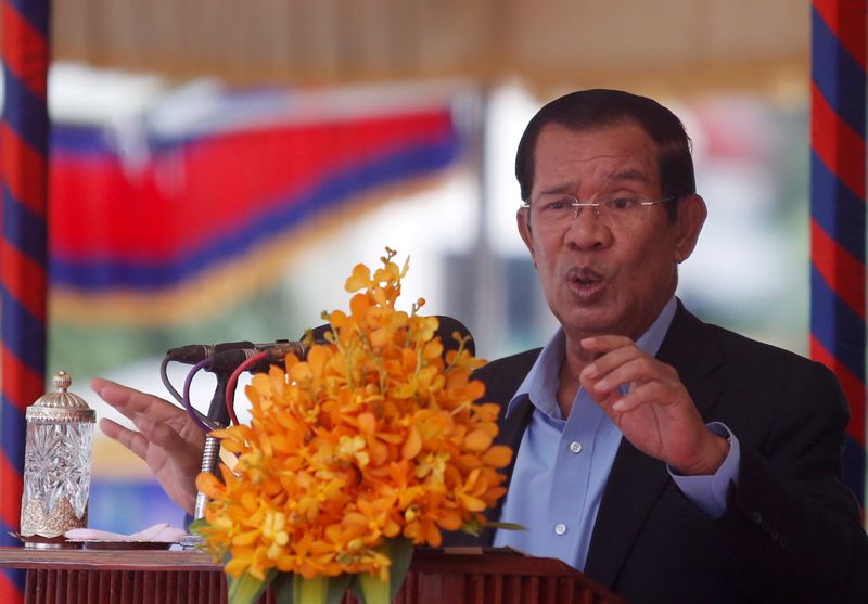 FILE PHOTO: Cambodia’s Prime Minister Hun Sen speaks during a