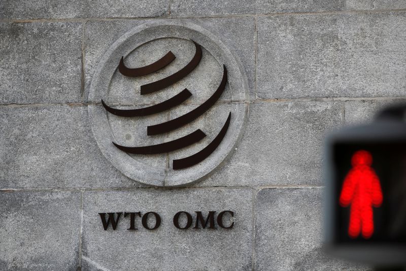 FILE PHOTO: Logo is pictured outside the WTO headquarters in