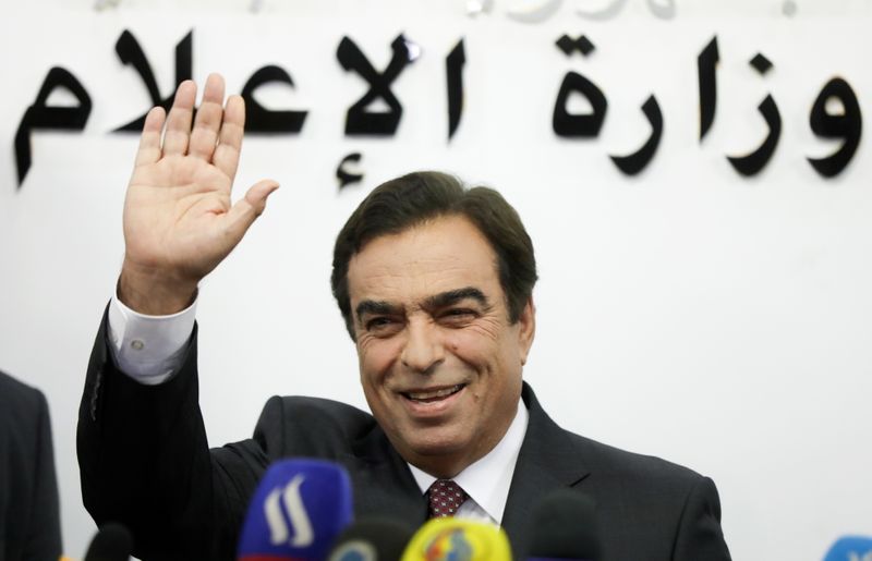 Lebanese Information Minister George Kordahi gestures during a news conference