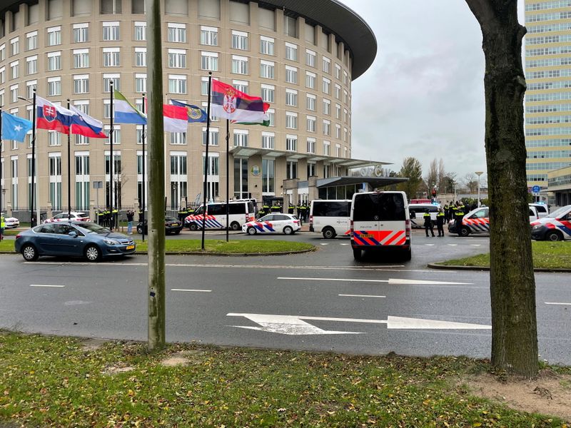 Protest outside the building of the OPCW in The Hague