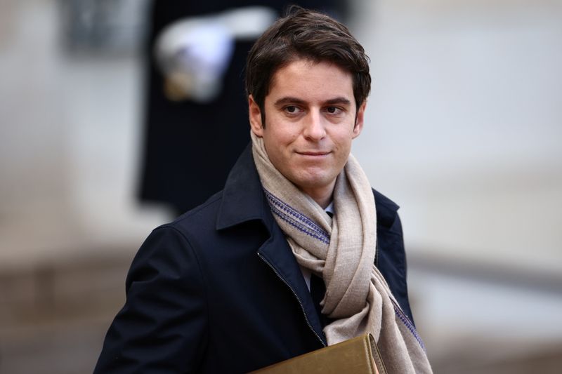 French Government’s spokesperson Gabriel Attal leaves following the weekly cabinet