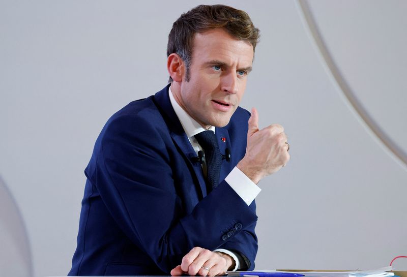 French President Emmanuel Macron delivers a speech during a news