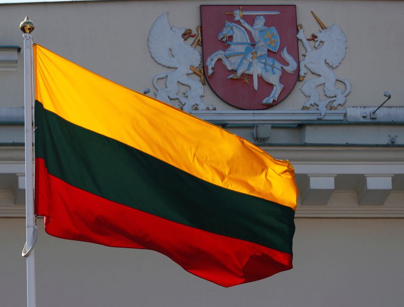 Lithuanian flag flutters during the celebration of the 15th anniversary