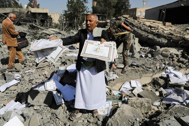 Aftermath of Saudi-led coalition air strikes at Yemen’s Sanaa airport