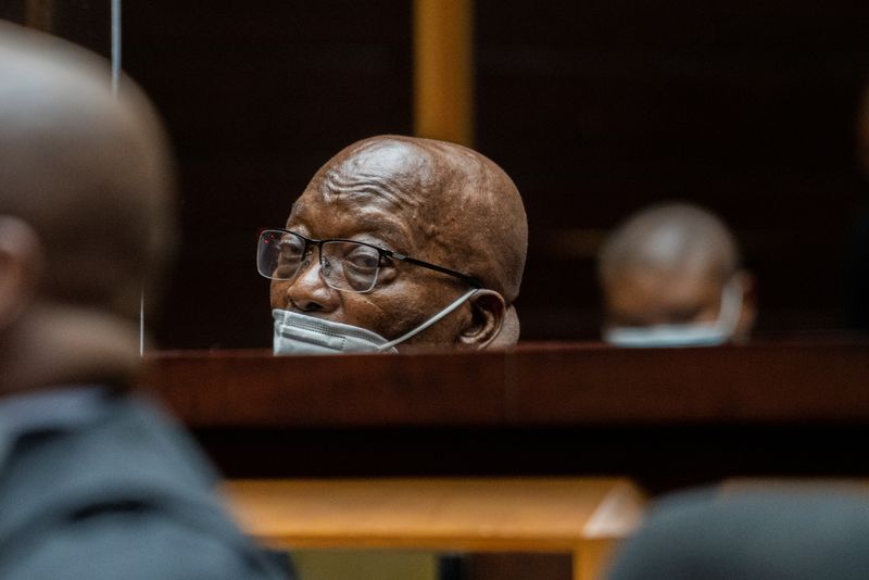 Former South African President Jacob Zuma sits in court during
