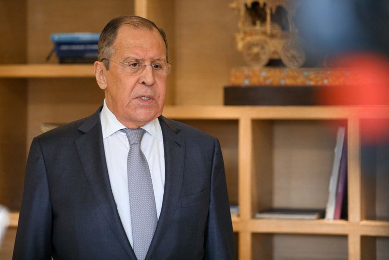 Russia’s Foreign Minister Lavrov speaks with the media in New